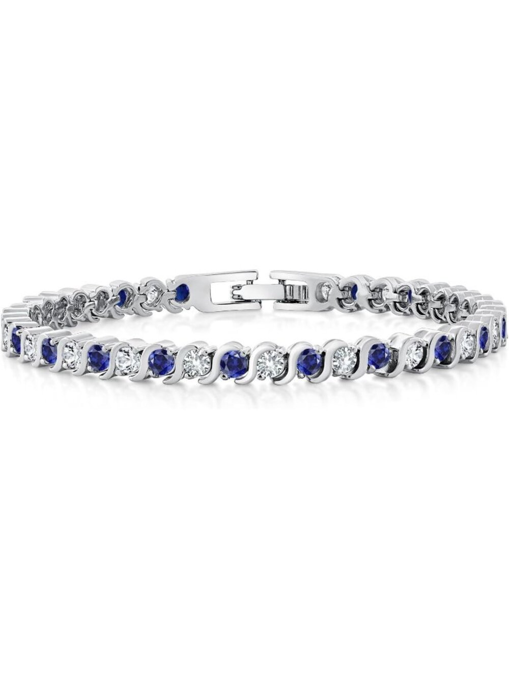 Women's Blue 3mm 4.5 Cttw 7 Inch Gold Plated Sapphire Hypoallergenic Bracelet